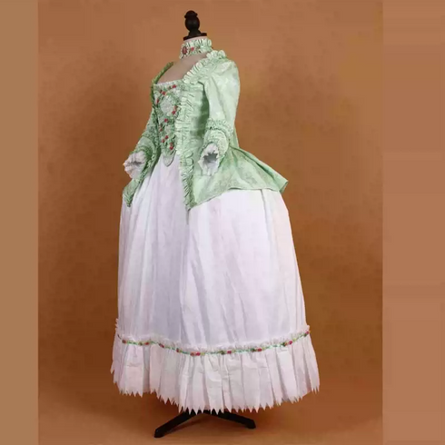 Mint Green Rococo Dress with Ruffled Floral Accents - 18th Century Ball Gown - Plus Size